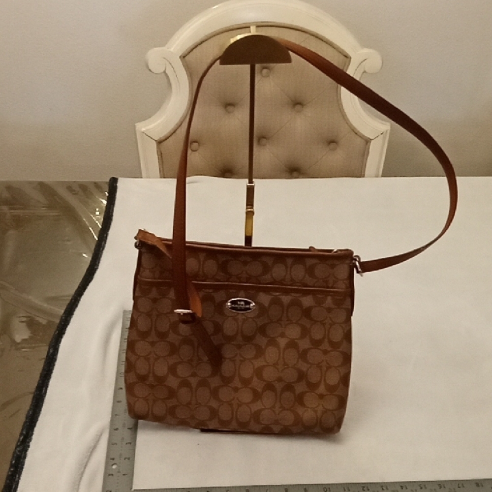 Coach coated Canvas Monogram Brown Leather Bag Cross Body